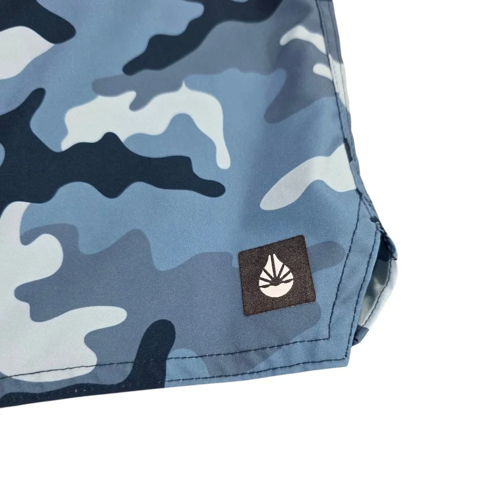 O'rageous Swim Short Mens Blue Small Camo‎ Print Beach 100% Polyester Drawstring